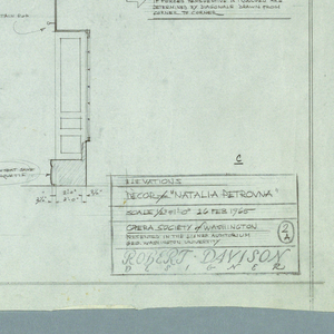 Drawing, Set design: Natalya Petrovna: Elevation of Set and Section of doors and windows, 1965