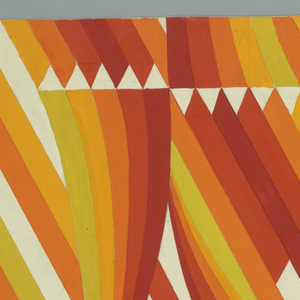 Drawing, Textile design: Red, orange and green stripes with curves