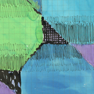Drawing, Textile design: Octagonal pattern in blue, purple and green