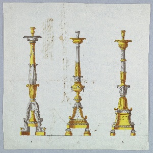 Drawing, Three Designs for Candlesticks, 1802