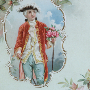 Chromolithograph Print, Boy holding bouquet of roses, 1880–1910