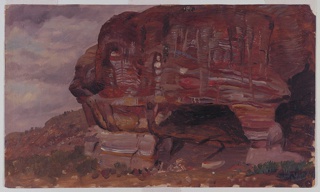 Drawing, Colored Rockface, Petra, Syria (Jordan), February - March 1868