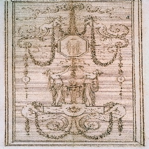 Drawing, Project for a Decorative Panel (with Nymphs and Garlands), ca. 1775