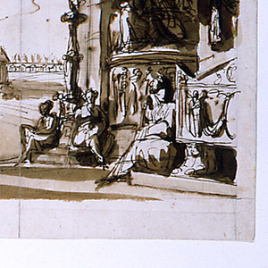Drawing, Sepulchral Chapel seen through a Colonnade, 18th century