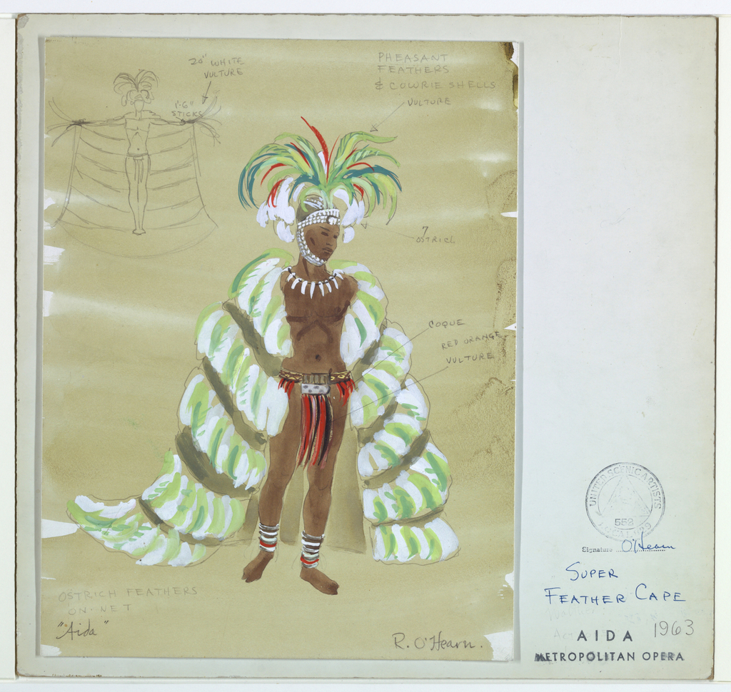 Drawing, Costume Design: Super Feather Cape, for Aida