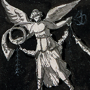 Drawing, Decorative Panel: Fames Supporting a Swag beneath a Medallion, 1759–95