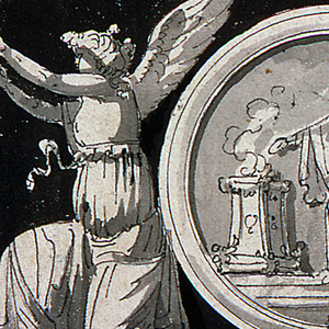 Drawing, Decorative Panel: Medallion with a Sacrifice Scene between Two Victories Adorning Candelabra, 1759–95