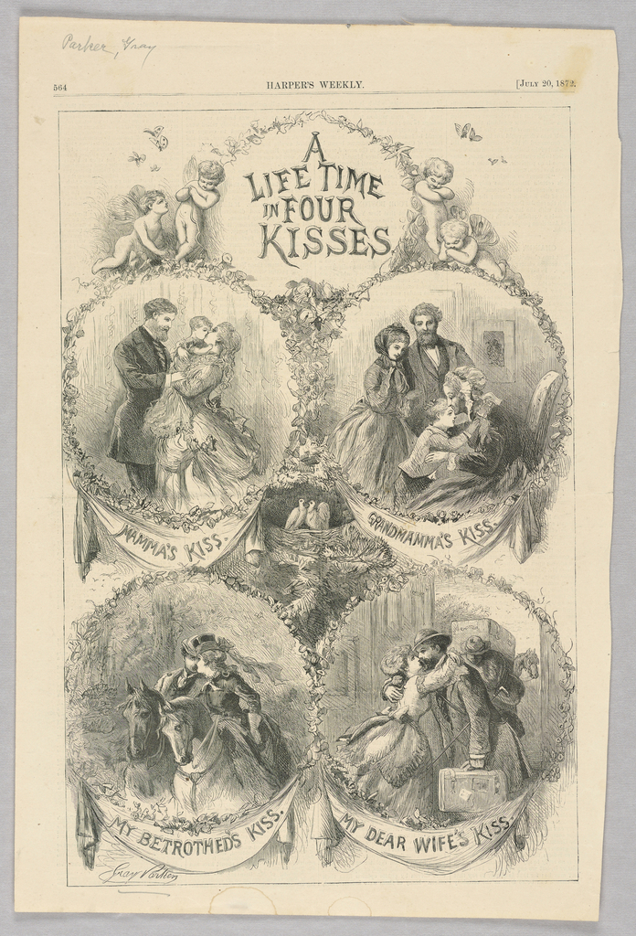 Print, A Life Time in Four Kisses, Illustration for Harper's Weekly (XVI, July 20, 1872, p. 564)