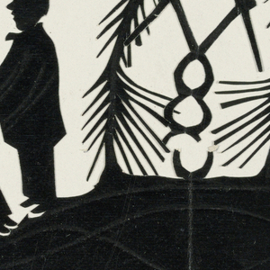 Silhouette, Two Seated Men, Two Stand
