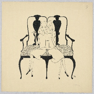 Drawing, Two Little Girls Seated on a Sofa Smoking, 1942–47