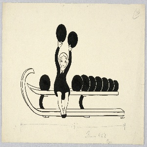 Drawing, Little Girl Holding Up Two Bowling Balls, 1937–47