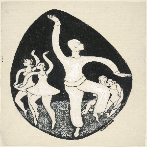 Drawing, Man and Two Girls Practicing Ballet Steps, ca. 1940
