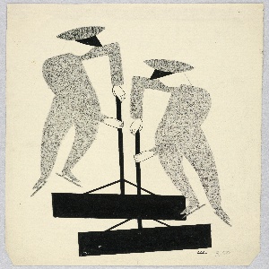 Drawing, Two Men Clearing the Ice, On Skates, ca. 1937