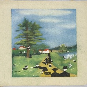 Drawing, Black Frocked Strollers in a Spring Park, 1930–56