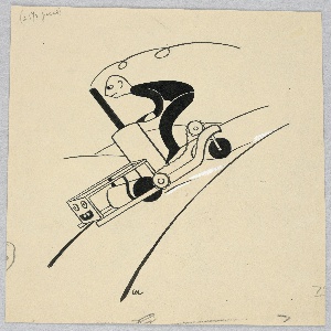 Drawing, Man Riding a Steam Roller Down Hill, 1933/34