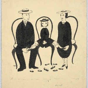 Drawing, Child Between Parents in a Shoe Store, 1933–37