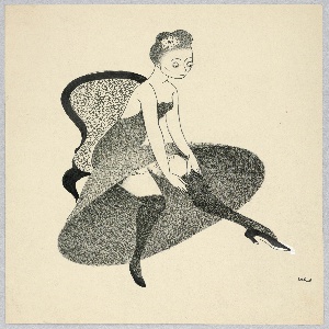 Drawing, Woman in Hoop-Skirt Adjusting a Stocking, 1936–38