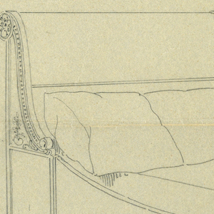 Drawing, Design for Bed with Square Feet and Carved Rosettes