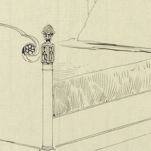 Drawing, Design for Four-poster Twin Bed with Stylized Floral Carving