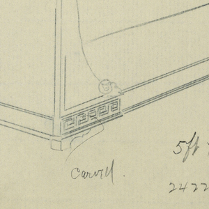 Drawing, Design for Mahogany Bed with Brass Rosettes and Carved Meanders