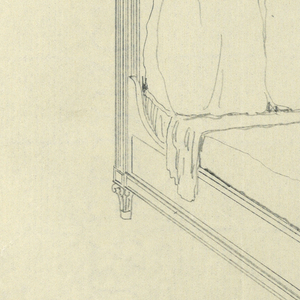 Drawing, Design for Mahogany Bed with Carved Vase and Garland Decoration