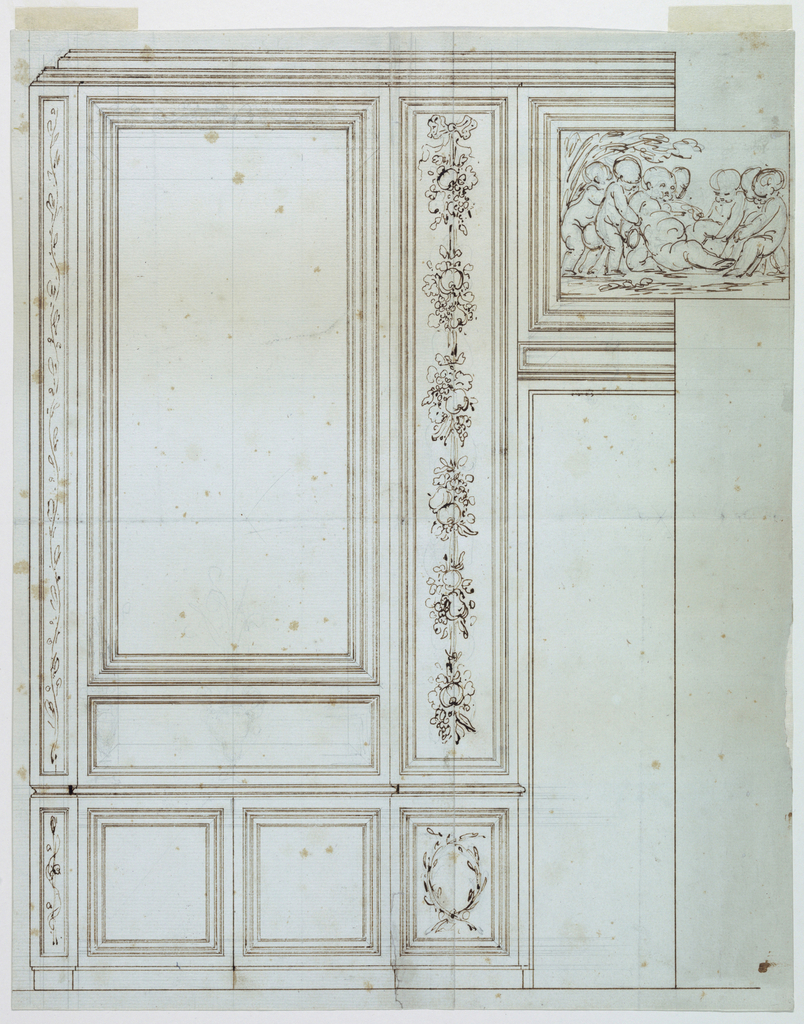 Drawing, Design of a Wall with a Built-in Cabinet