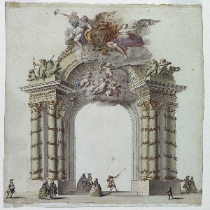 Drawing, Gate to the Temple of Hymen, Pavilion Erected in the Place Dauphin, Paris, France, 1745