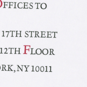 Announcement, M&Co: Relocation to West 17th Street, ca. 1983