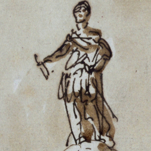 Drawing, Figure on top of globe supported by Atlas
