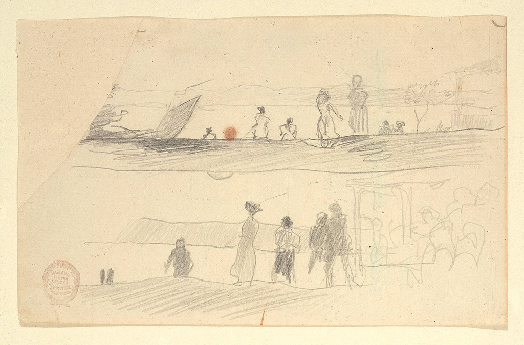 Drawing, Figures Looking Towards a Bay