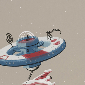 Sidewall, Wallpaper with space stations and rockets, ca. 1950