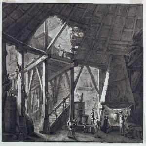 Drawing, Stage Design, Ruined Farm Building Interior, 1810–30