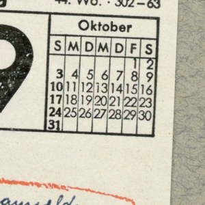 Calendar Page, Freitag, Oktober  29, 1937 [Friday, October 29, 1937 ] Calendar Page with Turn- Studio notations, 1937