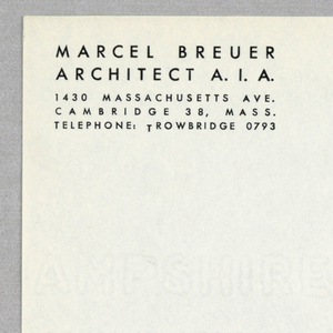 Sheet Of Stationery, Marcel Breuer/Architect A