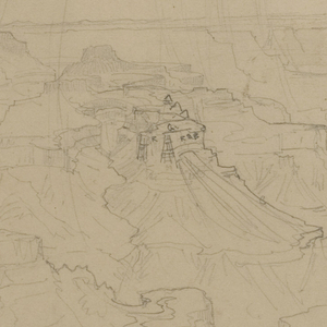 Drawing, Sketches of Lambs, Trees and a House with a Study of a Boulder., September 1844