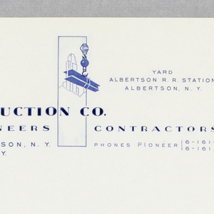 Letterhead, A. E. Minstein Construction Co. / Engineers Contractors, Albertson, New York, early–mid-20th century