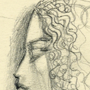 Drawing, Female Head, Left Profile, in Headdress