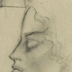 Drawing, Two Female Heads, Left Profile; One Head, Front