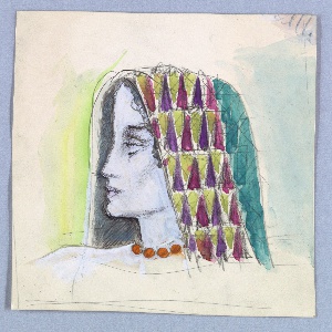 Drawing, Female Head in Headdress, Left Profile