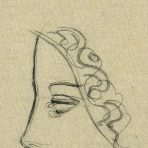 Drawing, Female Head, Right Profile, in Headdress and Earrings