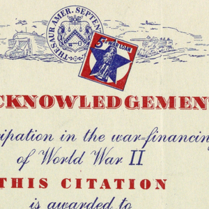 Ephemera, United States Treasury Citation to Gustav B. Jensen, 1944