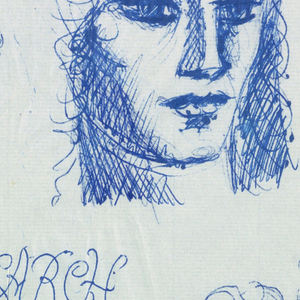 Drawing, Three Female Heads and Decorative Motifs