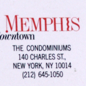 Business Card, Memphis (Condominiums): Business Card, ca. 1985