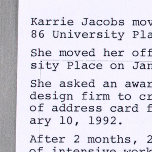 Card, Karrie Jacobs: Change of Address, 1992
