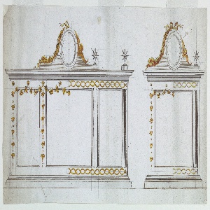 Drawing, Two Projects for Two Frames, Probably for Altar-Tablets. With Alternative Suggestions. Intended to be Executed Probably in White Marble and Gilded Bronze, early 19th century