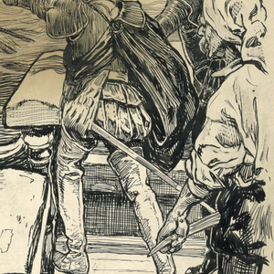 Drawing, "After a hot chase Drake took over"