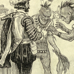 Drawing, Henry Hudson- exchange for knives and beads