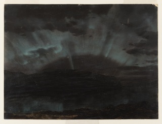 Drawing, Aurora Borealis over Mt. Desert Island, from Bar Harbor, Maine