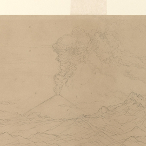 Drawing, Cotapaxi Volcano Erupting Behind Mountain Ranges, Ecuador, 1857