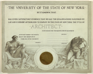 Drawing, Certificate for Architect, The University of the State of New York